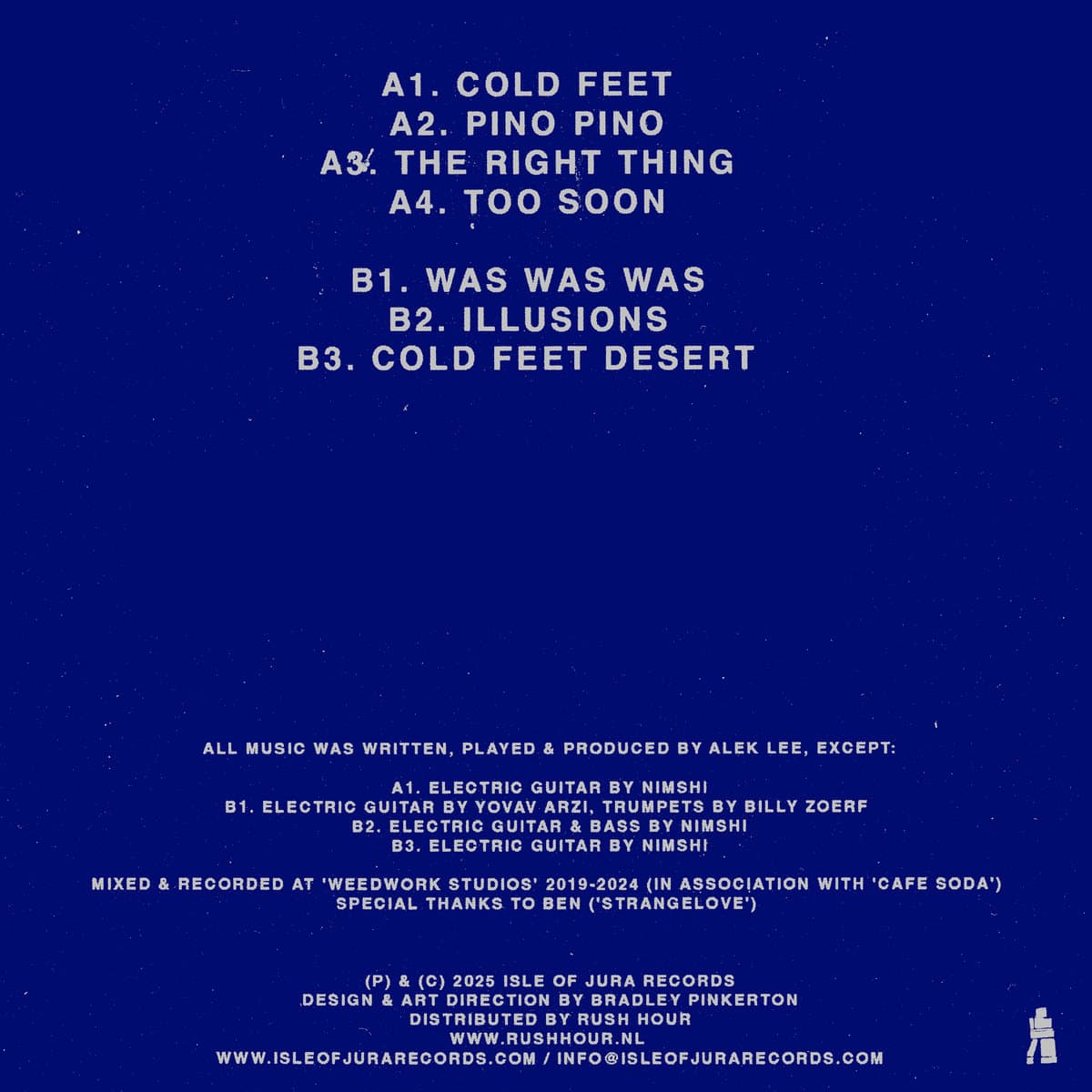 Tracklist for Alek Lee - Cold Feet on a blue background with white text