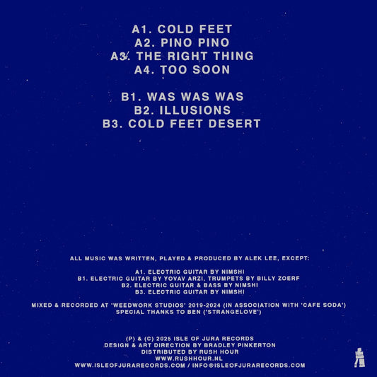 Tracklist for Alek Lee - Cold Feet on a blue background with white text