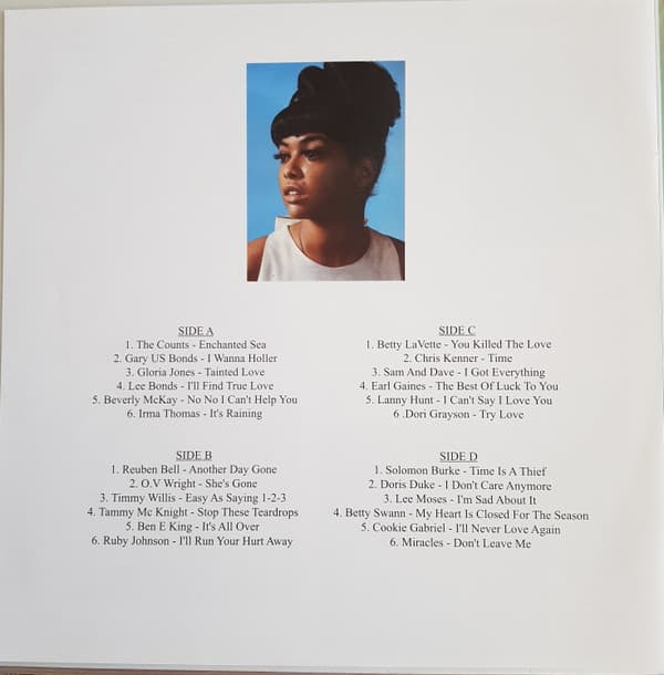 Tracklist and back of liner notes for All Of This Goes Too Vol. 2 compilation, featuring soul rarities