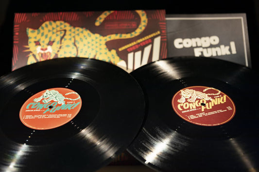 Congo Funk! 2LP vinyl compilation from Analog Africa. Black vinyl with gatefold sleeve and 16-page full-color booklet featuring rare Congolese funk tracks.