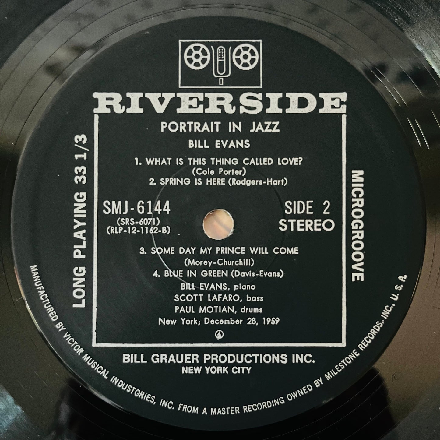 Close-up of side 1 Riverside vinyl label