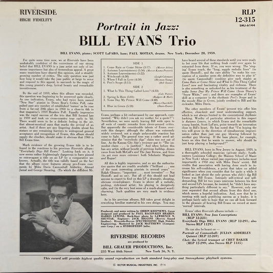 Back cover of 1976 Japanese pressing of Bill Evans LP (SMJ-6144)