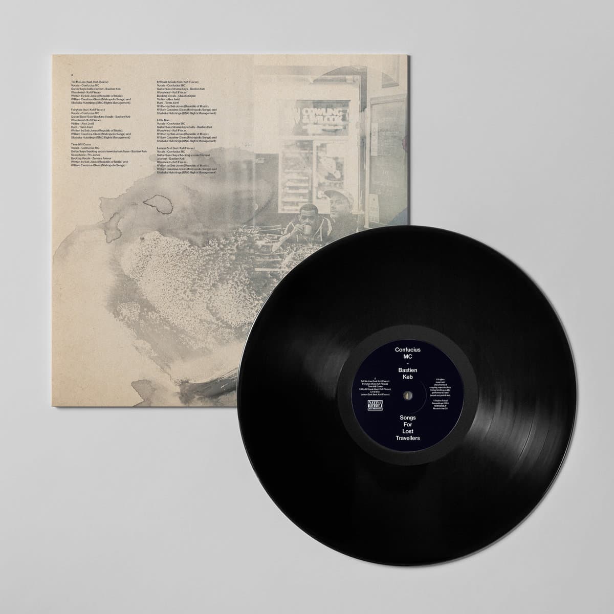 Confucius MC & Sebastian Keb – Songs For Lost Travellers (2025) 1LP black vinyl. Lo-fi hip-hop with jazz, folk, and raw analog textures.