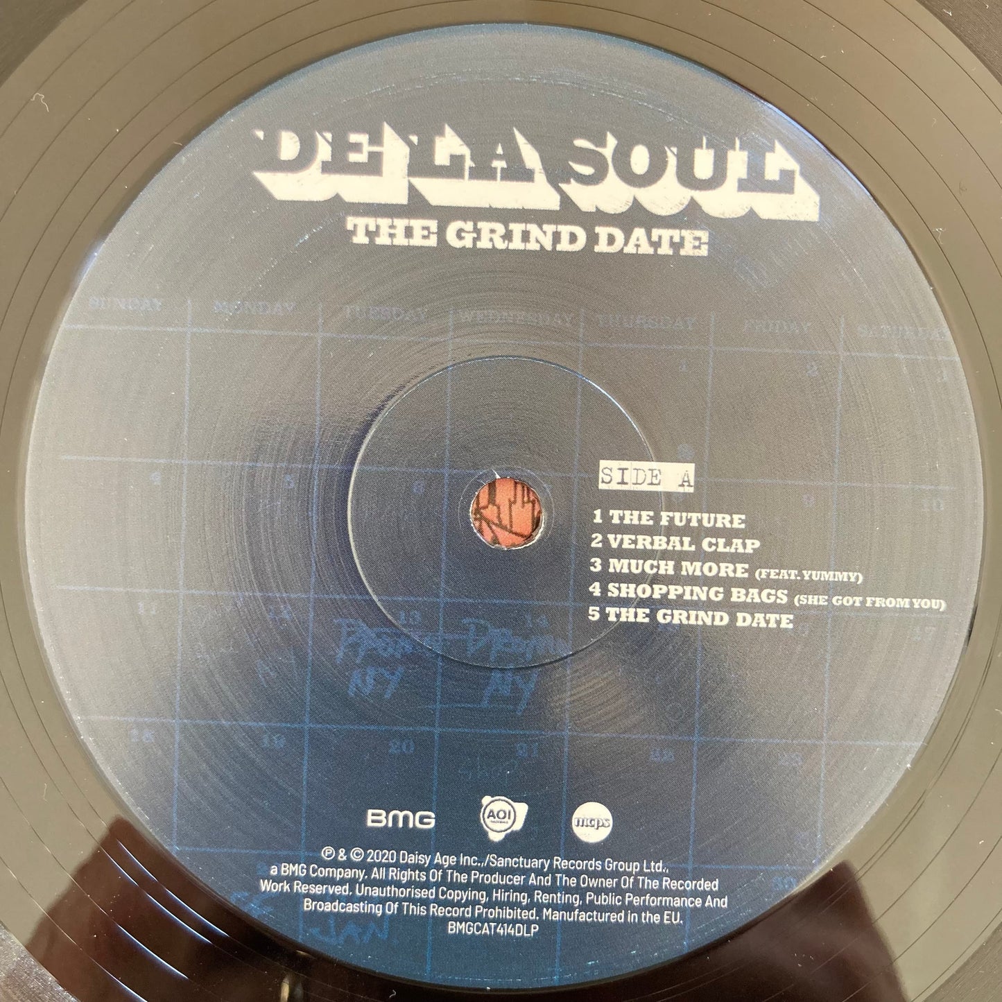 Vinyl label, side A, of De La Soul’s The Grind Date