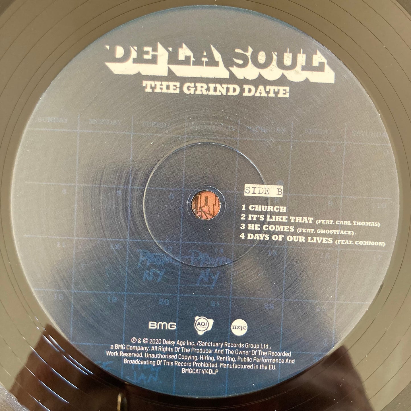 Vinyl label, side B, of De La Soul’s The Grind Date
