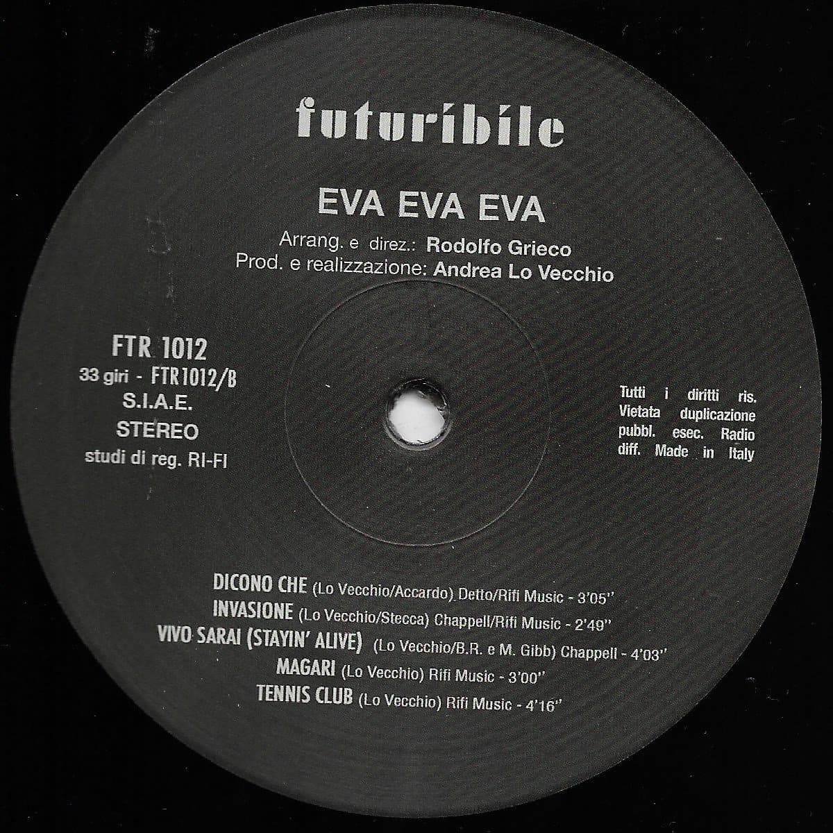Black and white label of a music album with text and branding.