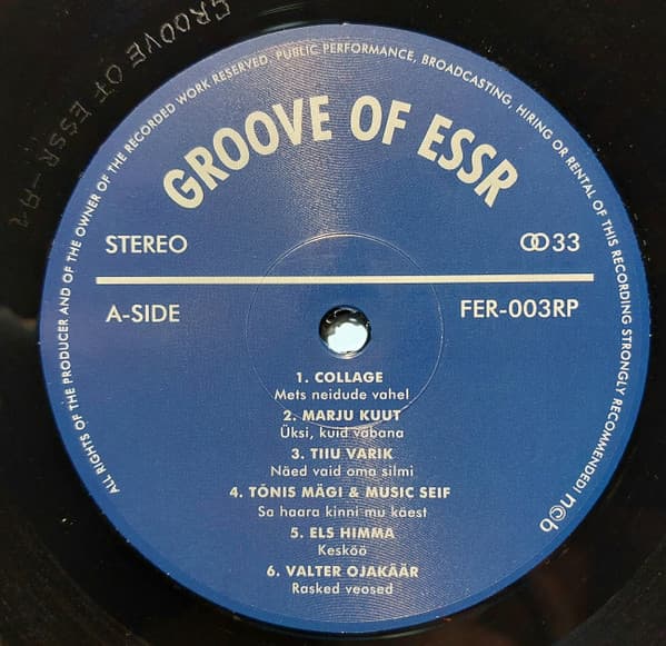 Vinyl record label with 'Groove of ESSR' branding and track listing.
