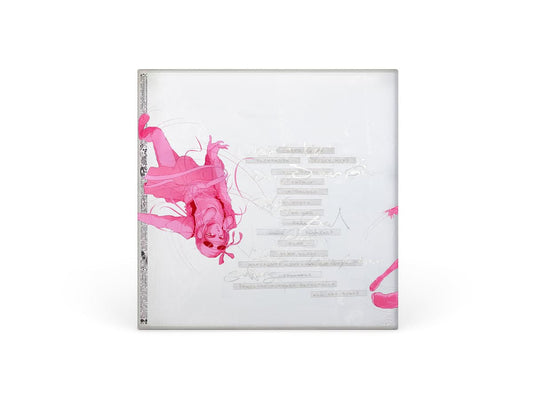 Bcak cover for James K - Friend vinyl, with pink design on a white background