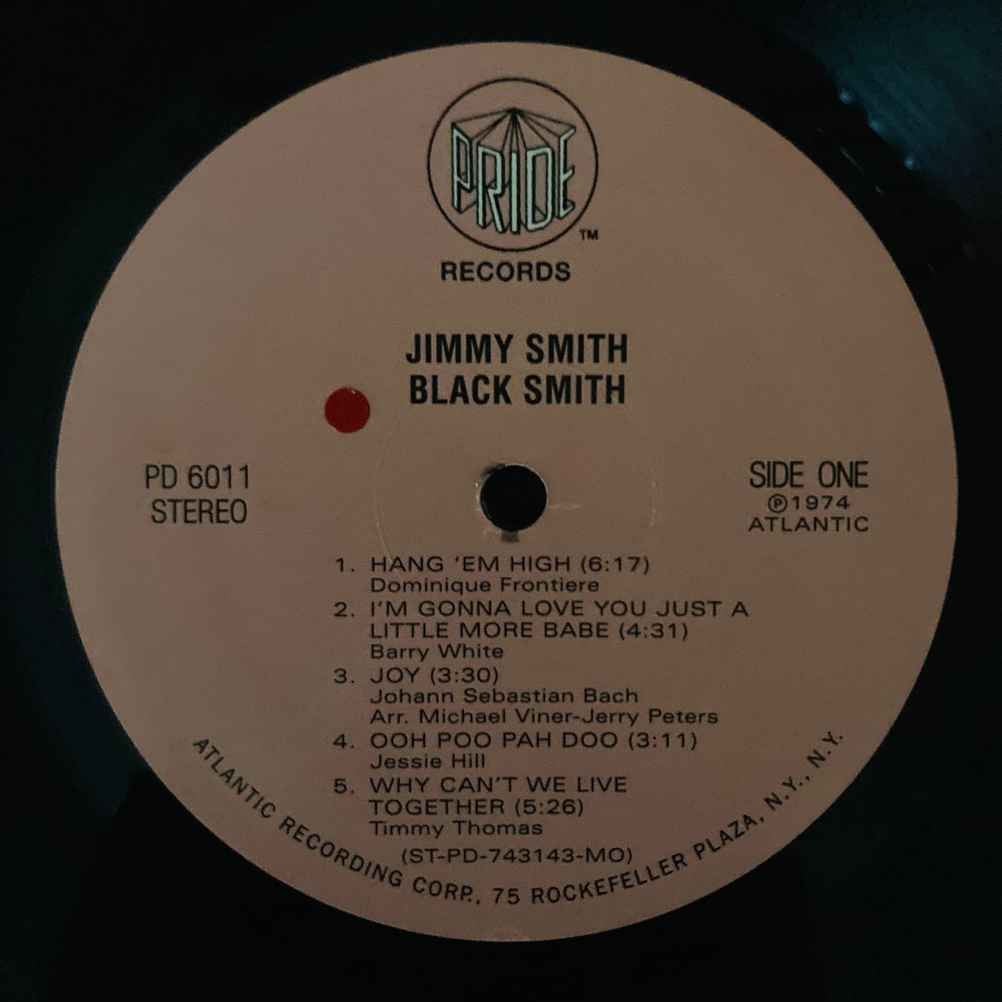 Side one label close-up of Jimmy Smith’s The Blacksmith vinyl, 2006 pressing