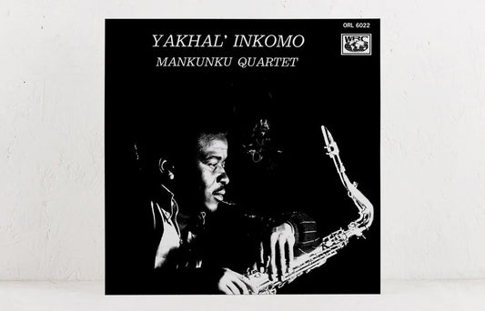 Vinyl record cover featuring a saxophonist with text 'Yakhal' Inkomo Mankunku Quartet' on a white background