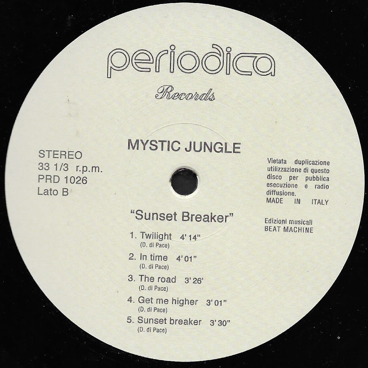 Record label for 'Mystic Jungle' by Periodica Records with tracklist and branding.