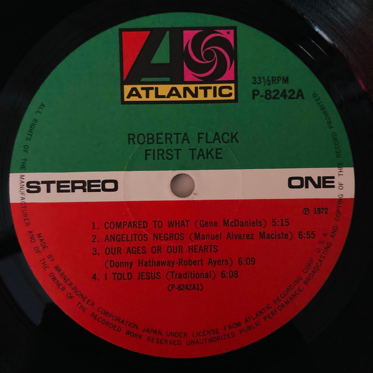 Atlantic label side one of First Take Japanese pressing