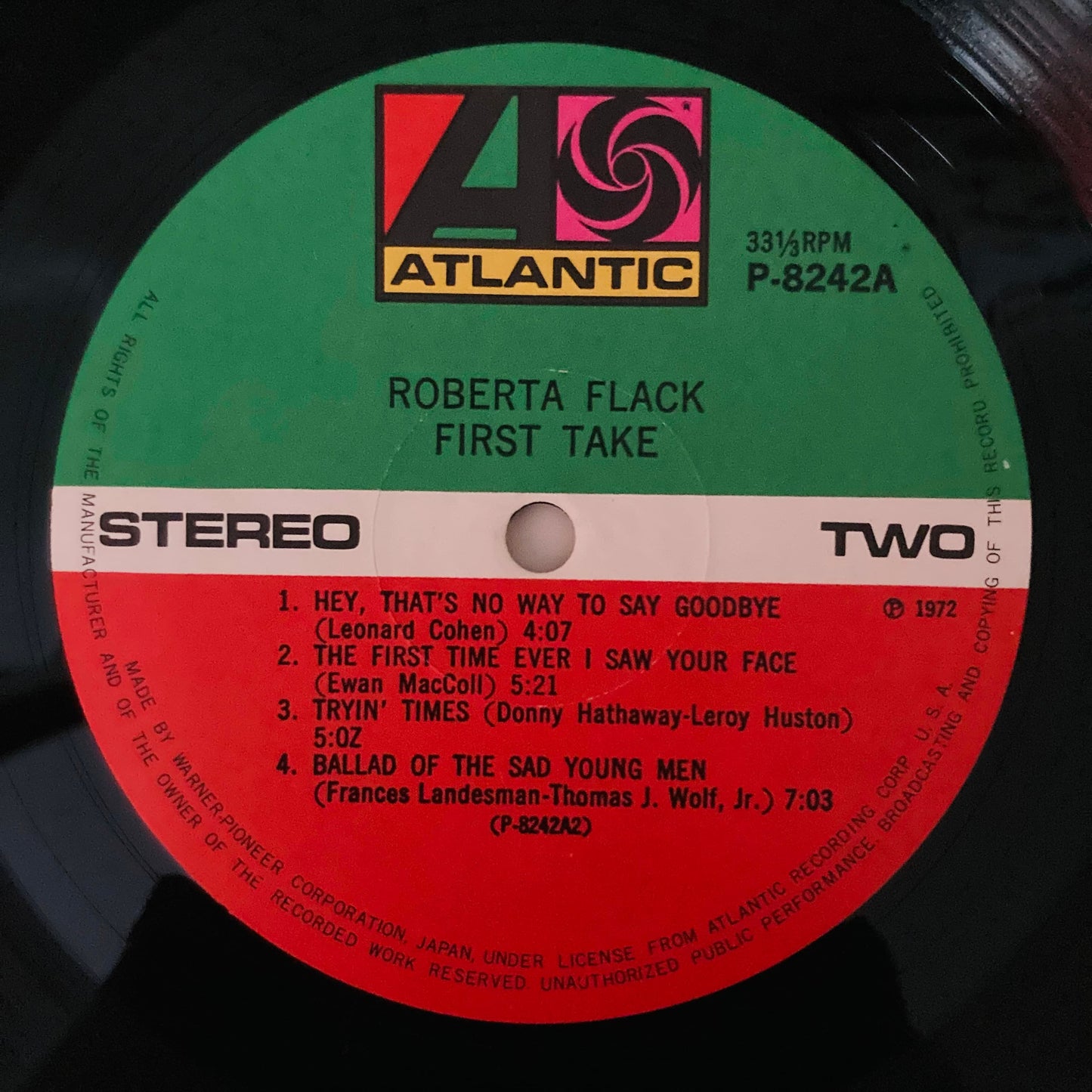 Atlantic label side two of First Take Japanese pressing