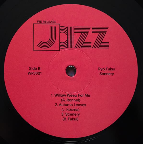 Side B vinyl sticker for Ryo Fukui’s Scenery – classic Japanese jazz reissue on 180g vinyl, featuring half-speed mastering and deluxe tip-on gatefold sleeve