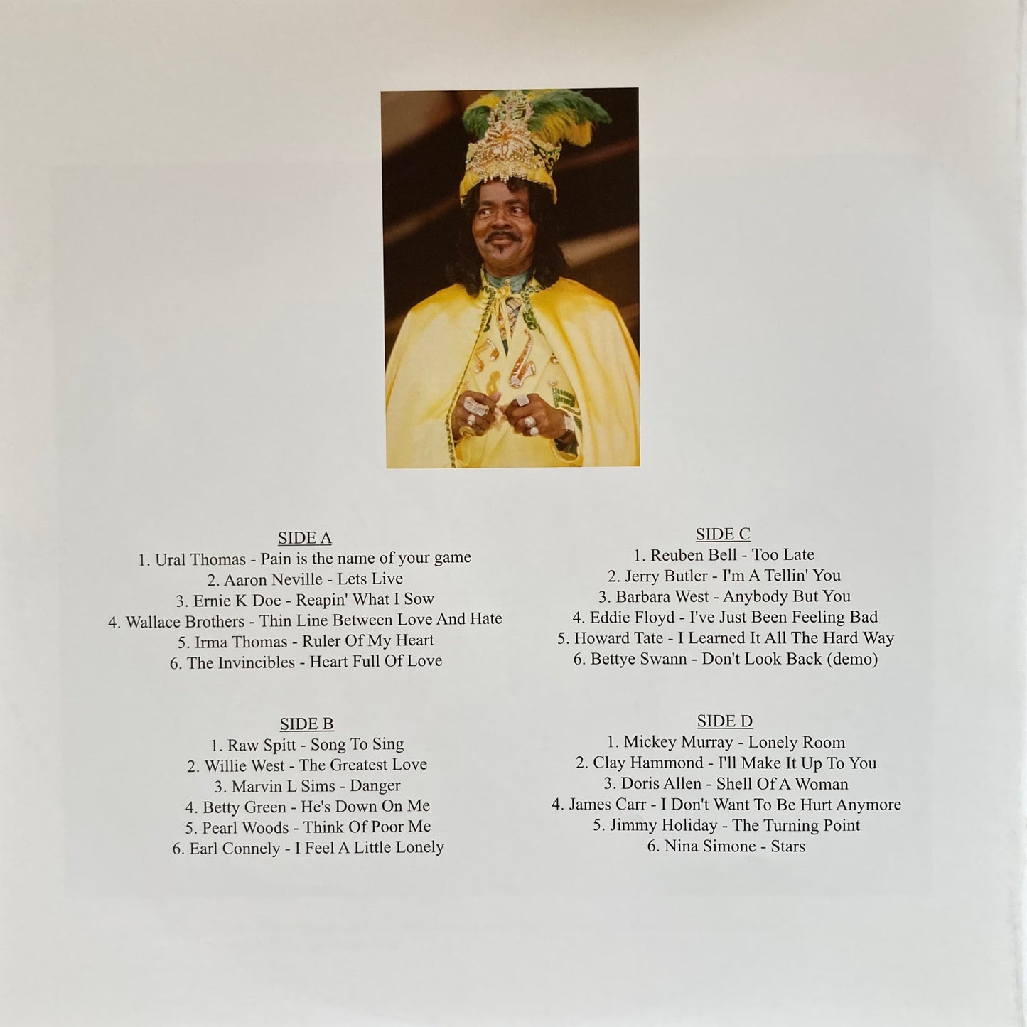 Tracklist for Cover of "The Truth Is A Lie" 2LP soul compilation.