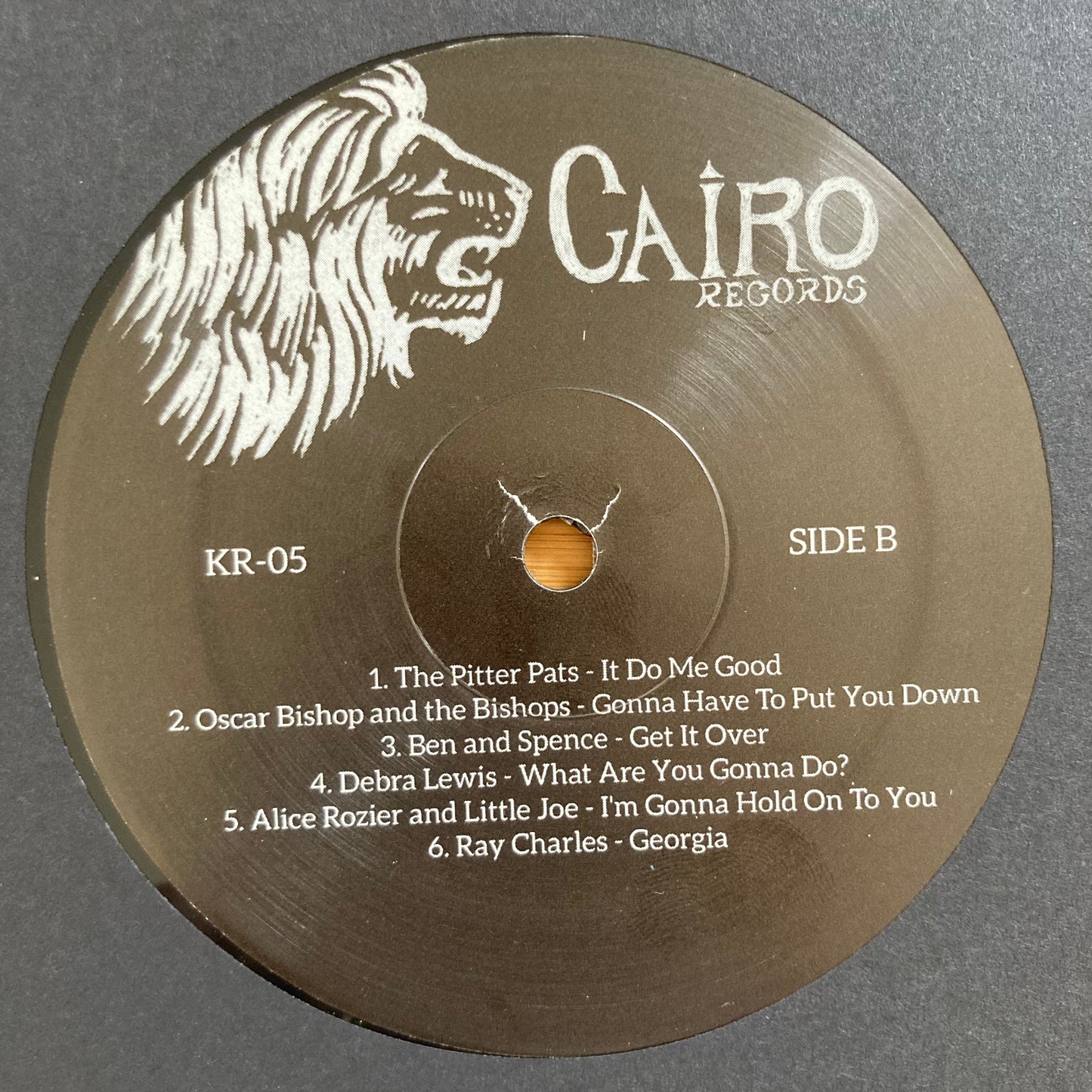 Vinyl label, side B, for “The World Is a Cafeteria” 2LP soul compilation by Cairo Records.