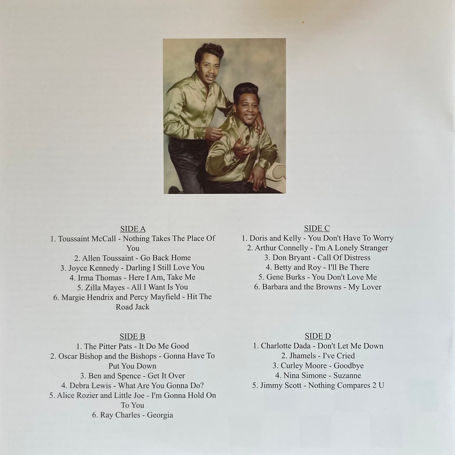 Tracklist for “The World Is a Cafeteria” 2LP soul compilation by Cairo Records.