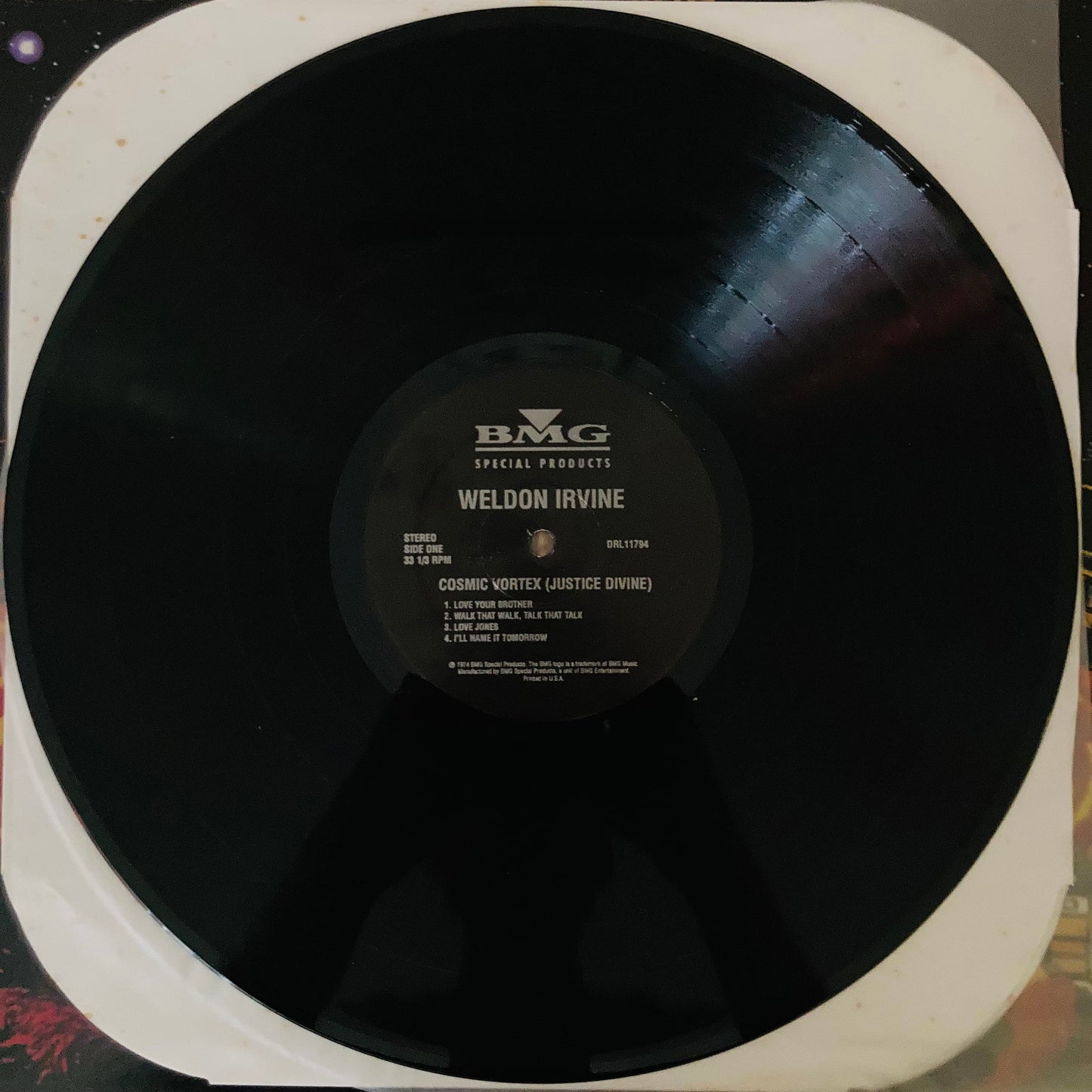 Black vinyl LP of Cosmic Vortex (Justice Divine) by Weldon Irvine, reissue edition