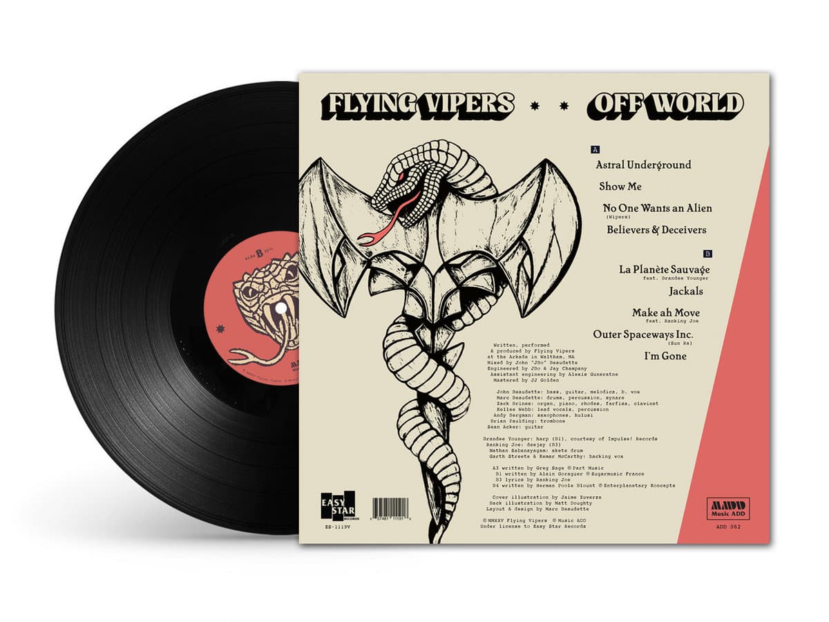 Vinyl record with a stylized snake design on the cover against a white background
