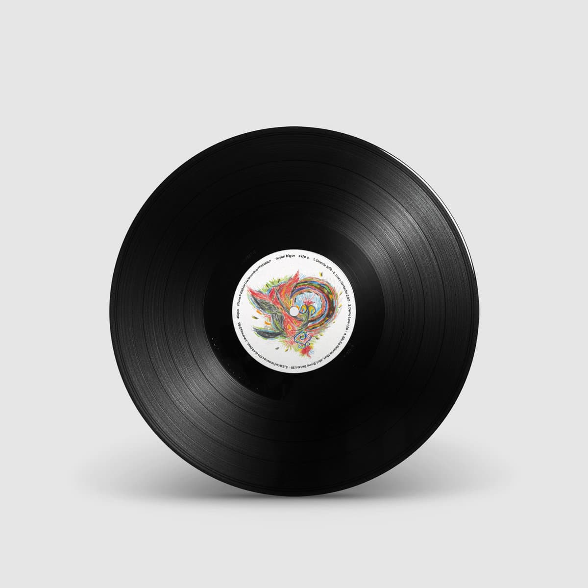 Close-up of the white vinyl record from Nyron Higor, side A
