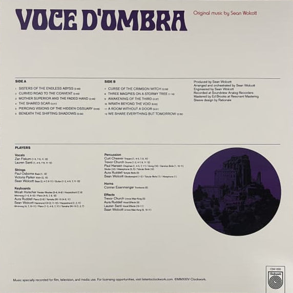 Back cover of Sean Wolcott’s Voce D’Ombra vinyl LP