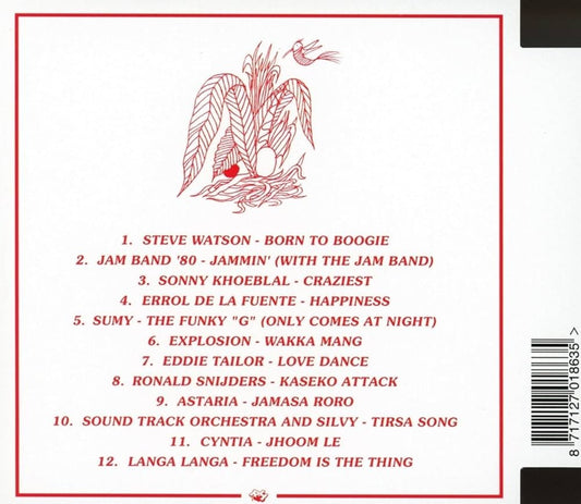 Album tracklist with red text on a white background