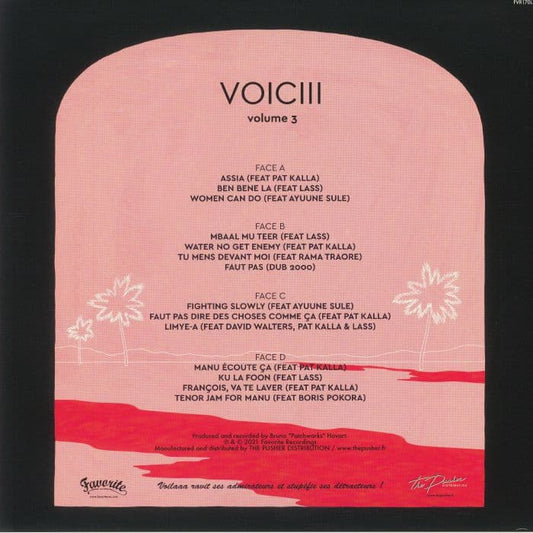 Voilaaa – Voiciii 2LP gatefold vinyl featuring Afro-disco, funk, and tropical grooves with vocals by Pat Kalla, Lass, David Walters, and more.