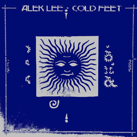 Album cover with sun design and text 'Alek Lee: Cold Feet' on a blue background