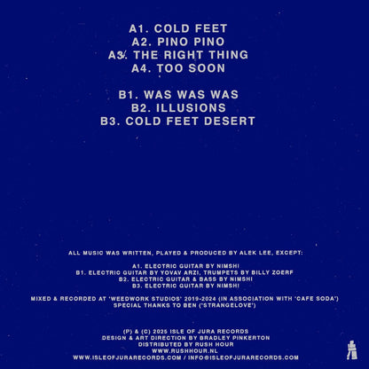 Tracklist for Alek Lee - Cold Feet on a blue background with white text