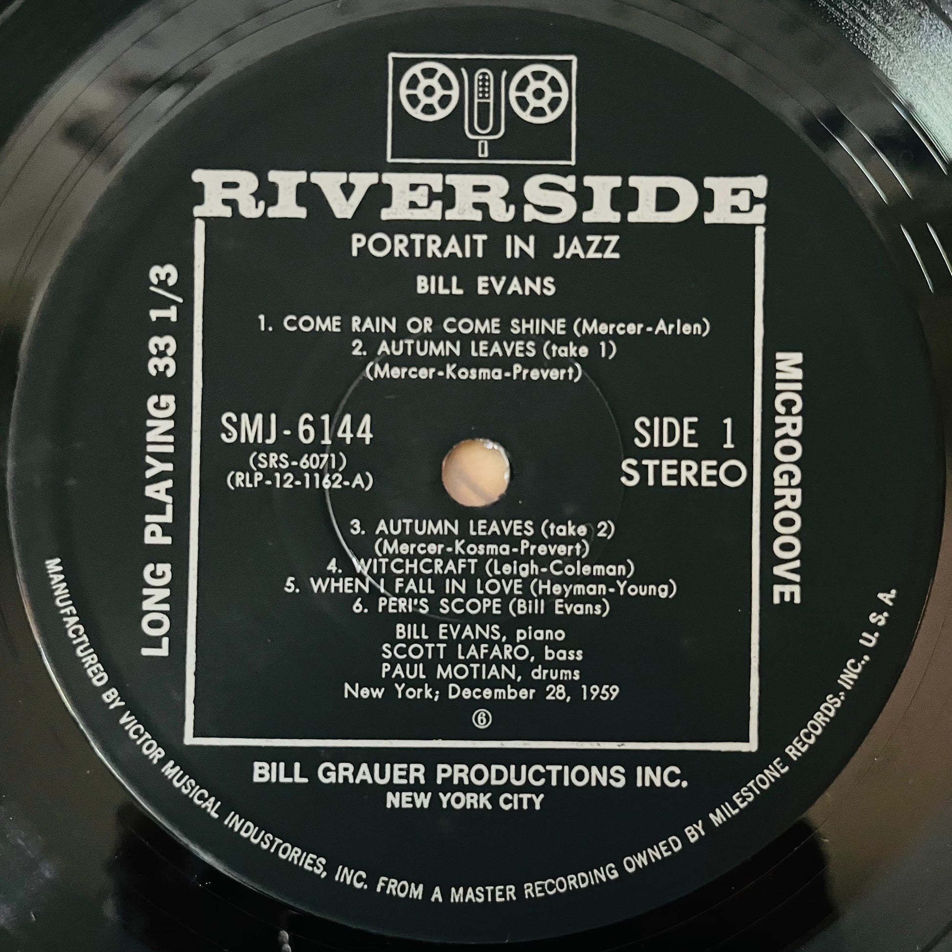 Close-up of side 1 Riverside vinyl label