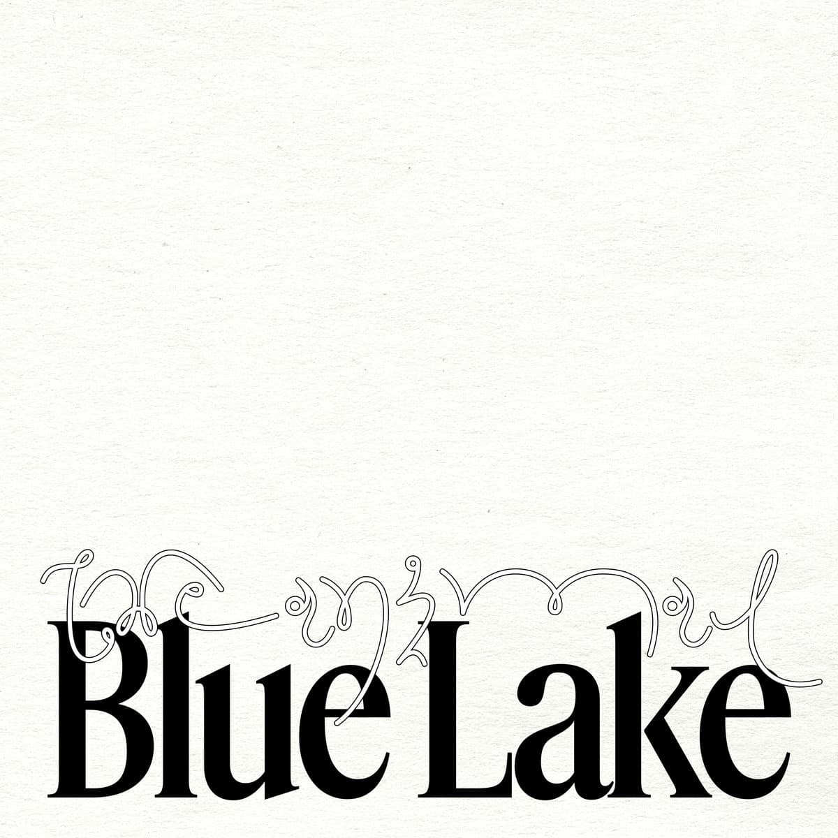 Decorative text 'Blue Lake' with intricate flourishes on a white background