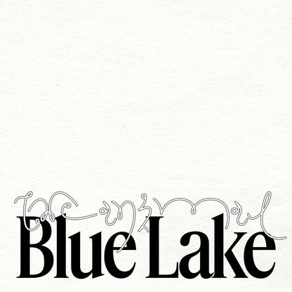 Decorative text 'Blue Lake' with intricate flourishes on a white background