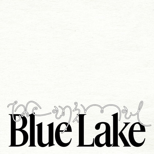 Decorative text 'Blue Lake' with intricate flourishes on a white background