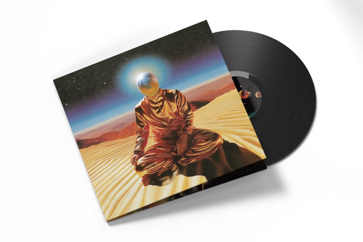 Vinyl record with cover featuring a person in a desert scene