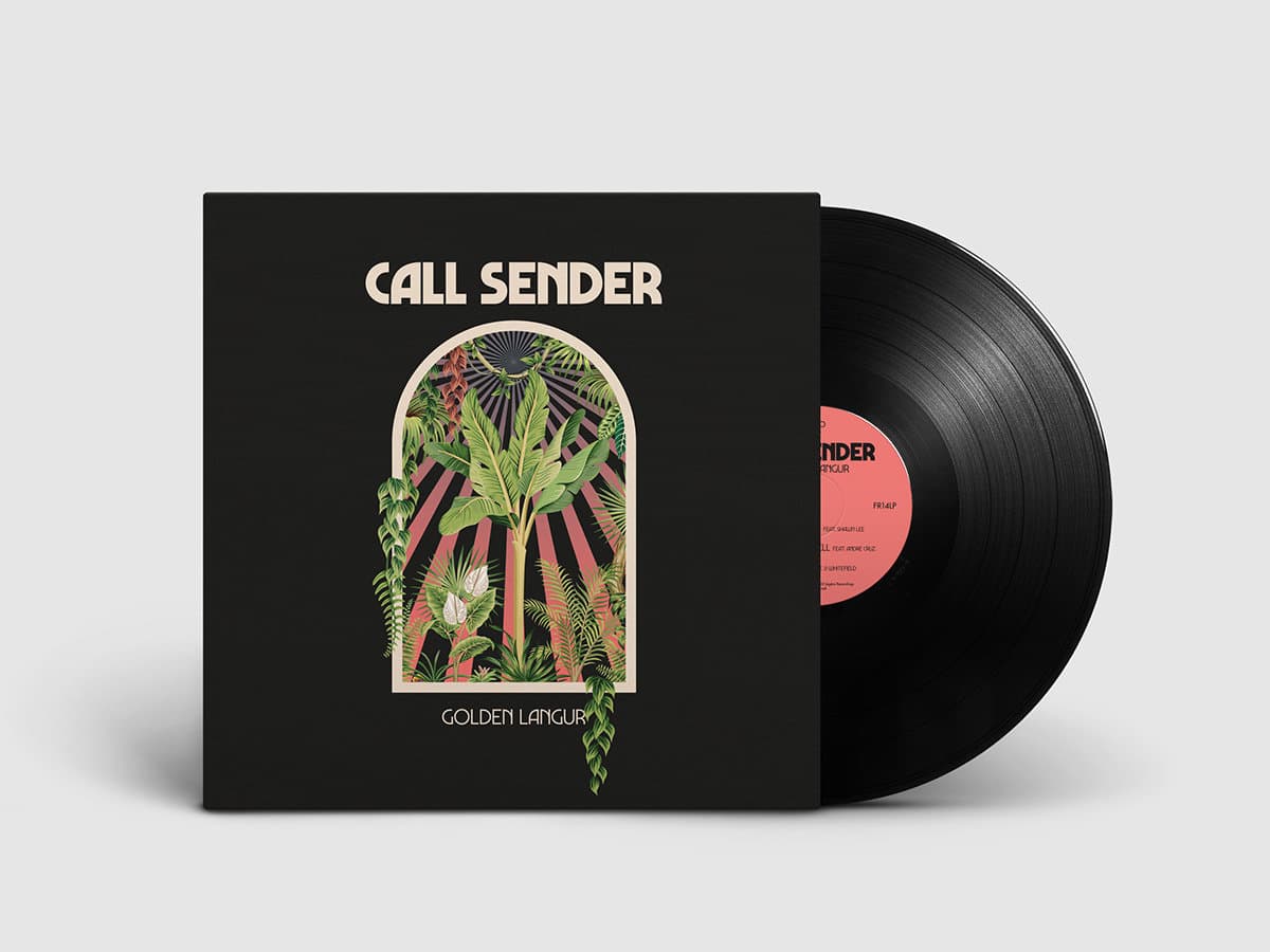 Vinyl record for Call Sender - Golden Langur, with a black cover featuring plant designs and 'Call Sender' branding.