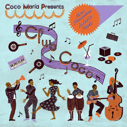 Album cover for 'Club Coco' by Coco Maria with musical instruments and people dancing.