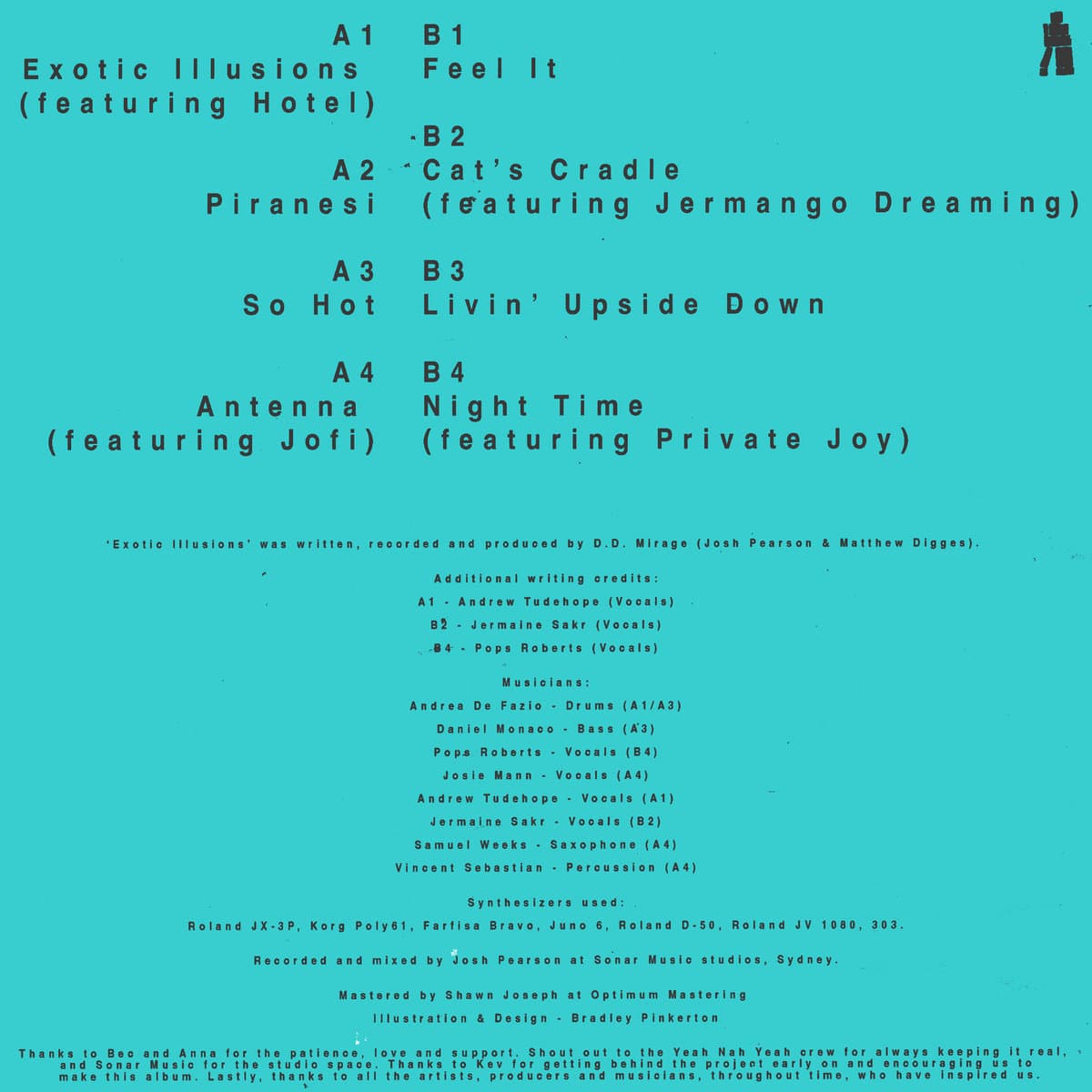 Back cover and tracklist for DD Mirage - Exotic Illusions