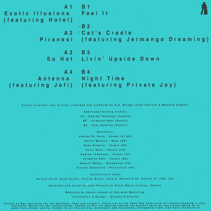 Back cover and tracklist for DD Mirage - Exotic Illusions