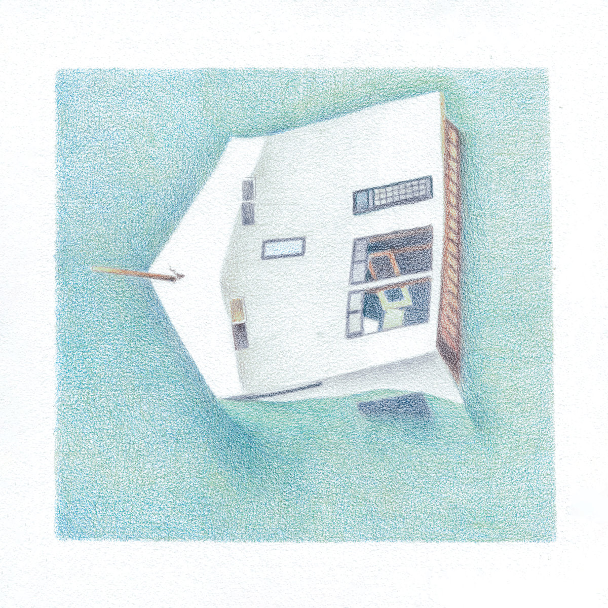 Illustration of a small house on a blue background