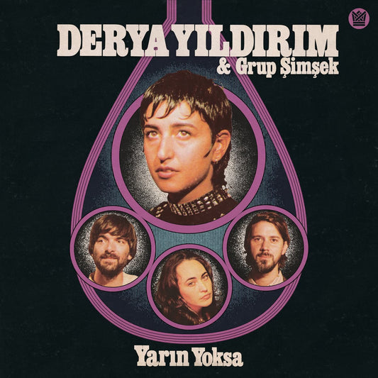 Album cover with portraits of a group of people and text 'Derya Yildirim & Grup Simsek' on a dark background.