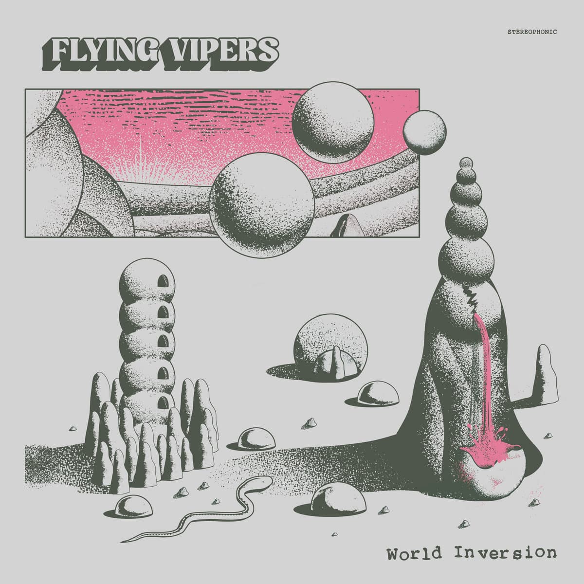 Album cover for 'World Inversion' by Flying Vipers with abstract design and text.