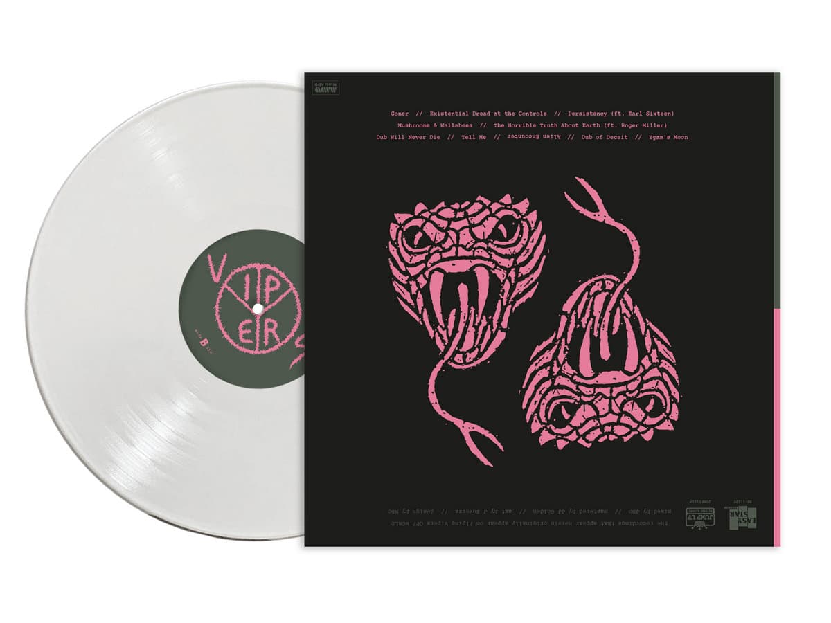 Vinyl record with pink snake design on black cover
