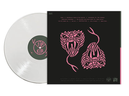 Vinyl record with pink snake design on black cover