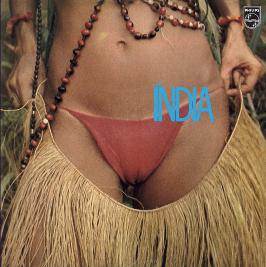 Album cover for India by Gal Costa, with a person wearing a straw garment and red bikini bottom, featuring the word 'Índia' and Philips logo.