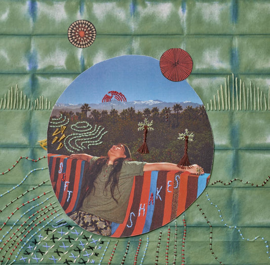 Cover art for Go Kurosawa - soft shakes, featuring an artistic depiction of a person lying on a colorful blanket with nature elements and text.
