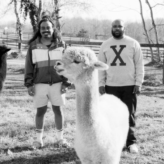 Album cover for A City Drowned in God's Black Tears by Infinity Knives & Brian Ennals featuring Brian Ennals and Infinity Knives standing with a fluffy animal in an outdoor setting