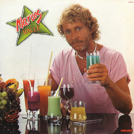 Marcos Valle’s 1983 self-titled album reissued by Mr Bongo, featuring pink-shirted Valle on the cover surrounded by neon cocktails; available on black vinyl.