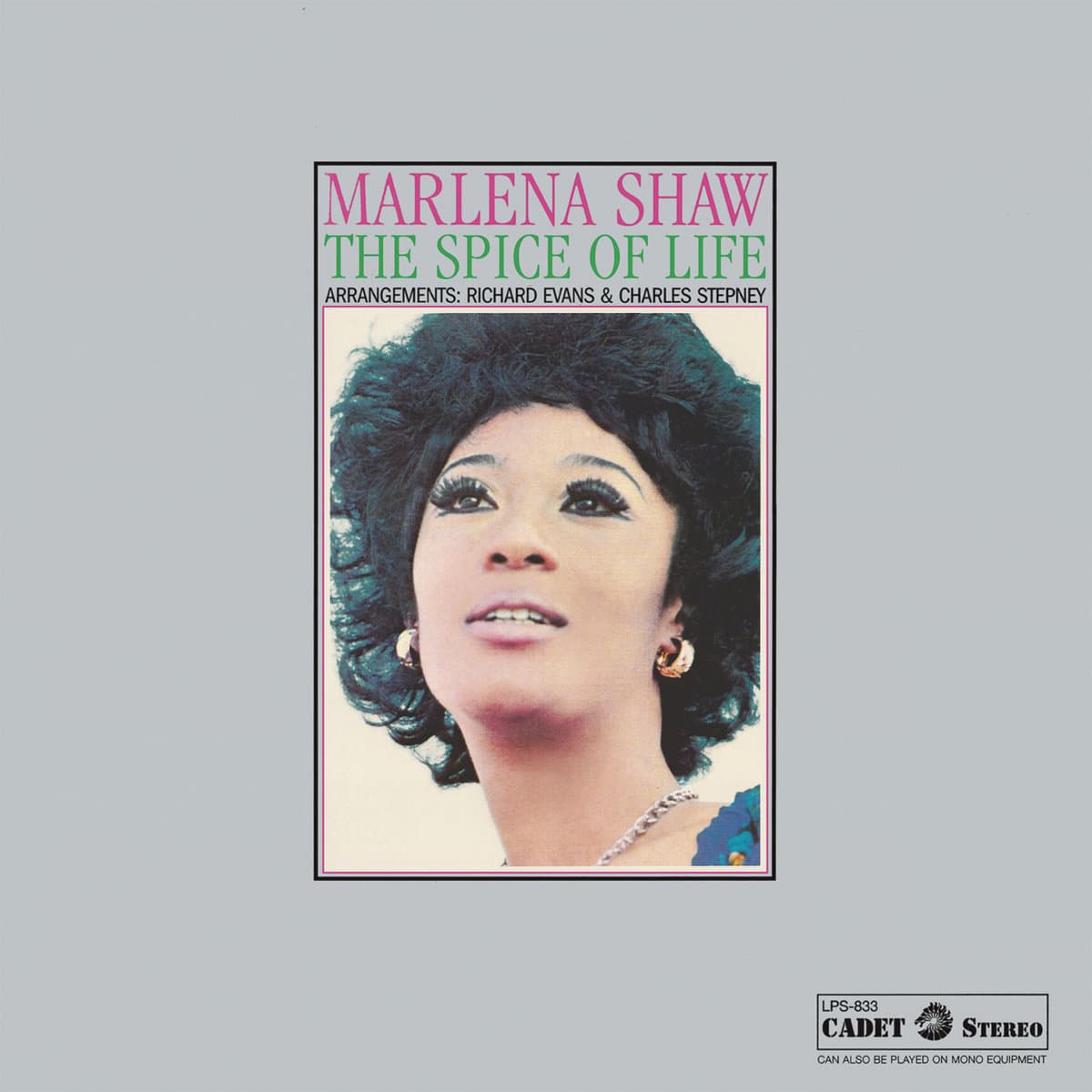 Album cover of 'The Spice of Life' by Marlena Shaw with a portrait of the artist on a light gray background.