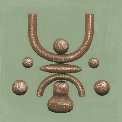 Cover art for Maya Ongaku - Approach to Anima showing a decorative metal sculpture with curved elements and spherical shapes on a green background
