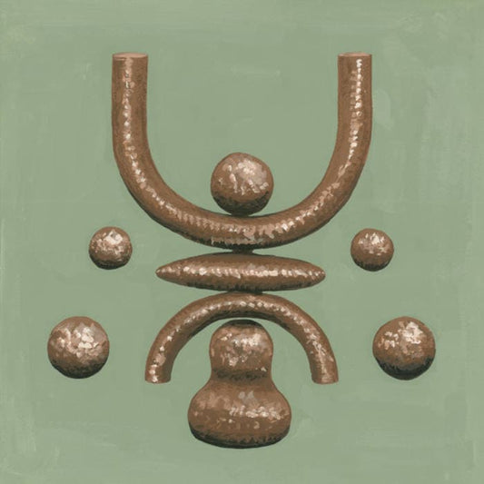 Cover art for Maya Ongaku - Approach to Anima showing a decorative metal sculpture with curved elements and spherical shapes on a green background